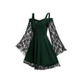 thumbnail image 3 of Gothic Vintage Lace Patchwork Women Dress Plus Size Goth Bandage Ladies Spaghetti Strap Dresses Dark Green XL, 3 of 8