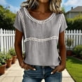 thumbnail image 2 of Ashirexll Womens Casual Tops Linen Top Solid Color Short Sleeve Fashion Tops Lace Trimmed Shirt for Spring Summer, 2 of 7