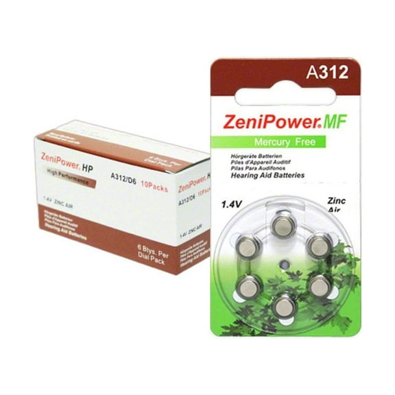 Zenipower Zinc-Air Hearing Aid Battery Size 312 (60)