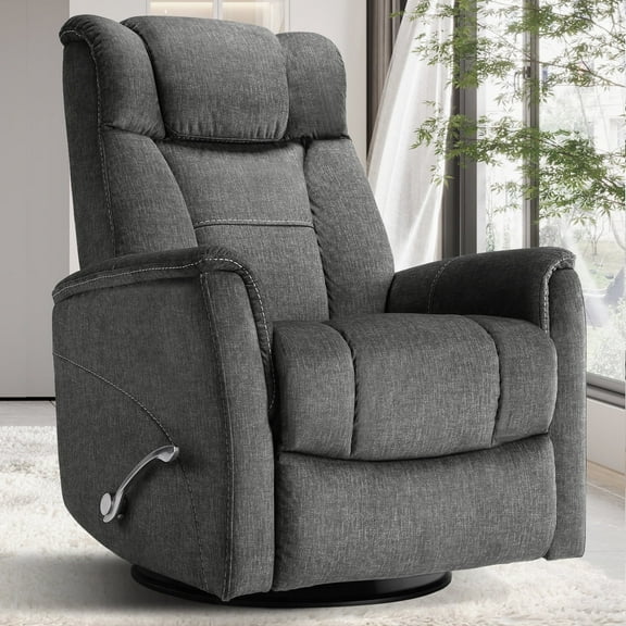 Susalt Nursery Recliner Chair for Adults, Swivel Rocking Recliner Chairs for Living Room with High Back, Manual Oversized Recliner Rocker Swivel Chairs, Linen Fabric, Dark Gray