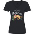 thumbnail image 3 of Inktastic Merry Slothmas Cute Christmas Sloth in Hat with Lights Women's V-Neck T-Shirt, 3 of 5