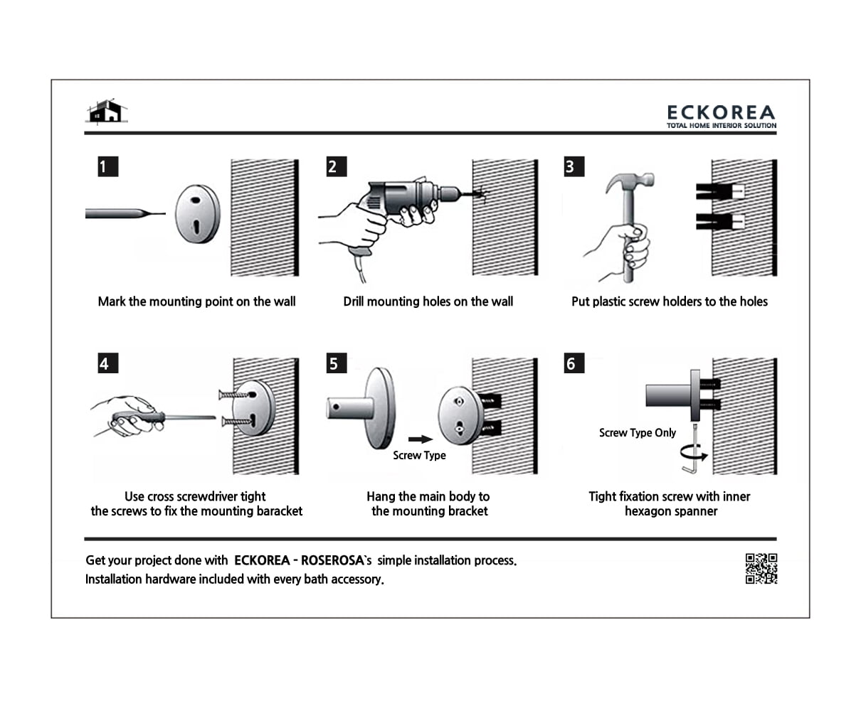 ECKOREA Toilet Brush with Holder SUS304 Stainless Steel Bathroom Cleaning Brush Wall-Mounted ECK-056-PK