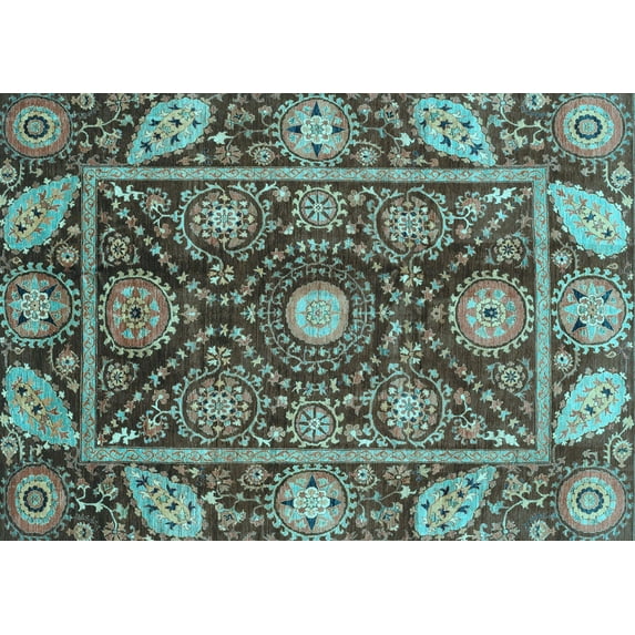 Ahgly Company Indoor Rectangle Oriental Light Blue Traditional Area Rugs, 7' x 9'
