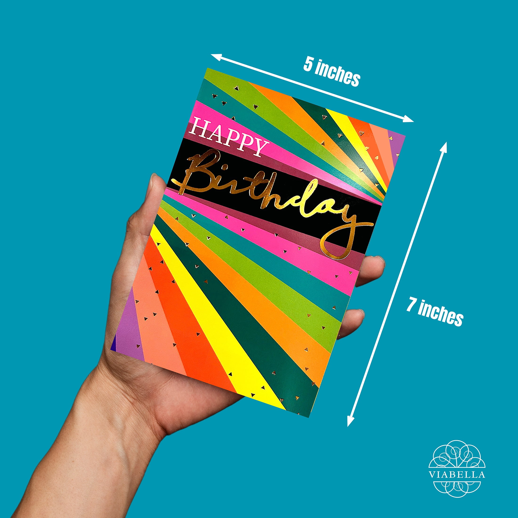 Viabella Birthday Card Rainbow Stripes Paper 6-Count 7 x 5 in
