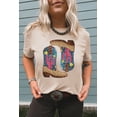 thumbnail image 2 of Trendy Sequined Western Boots Graphic Tee - Khaki, Summer Style, 2 of 8