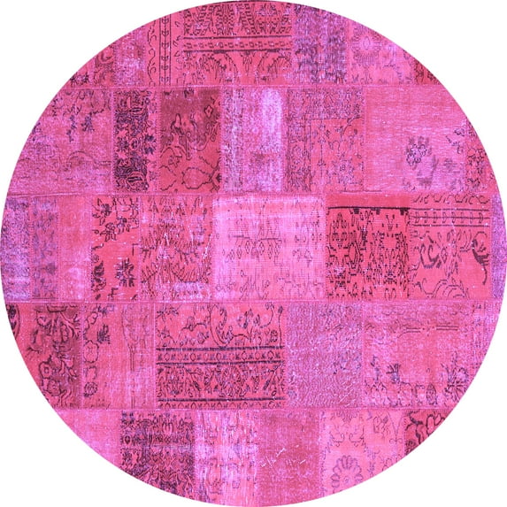 Ahgly Company Indoor Round Patchwork Purple Transitional Area Rugs, 4' Round