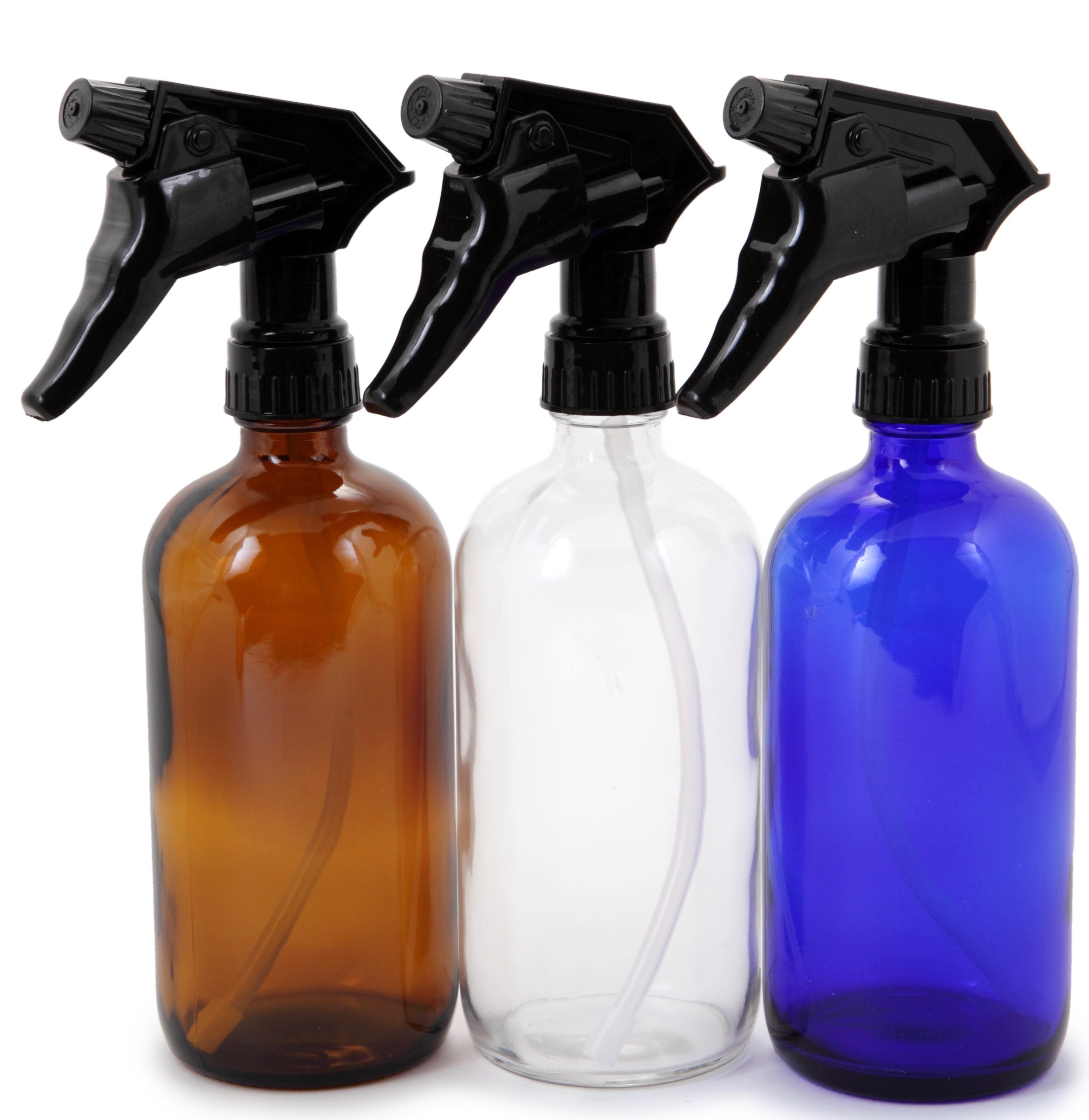 Empty 8 oz Large Amber Glass Spray Bottles with Black Trigger Sprayers 6 Vivaplex