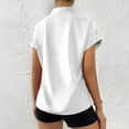 thumbnail image 5 of Blouses For Women Dressy Casual Fashion Simple V Neck Shirt, Solid Button Short Sleeve Polyester Top, White L, Size S-3XL, 5 of 7