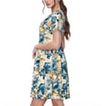 thumbnail image 2 of Lsque Vintage Blue Flowers Print Women's Casual Dress T-Shirt Summer Short Sleeve Scoop Neck Swing Dresses, 2 of 6