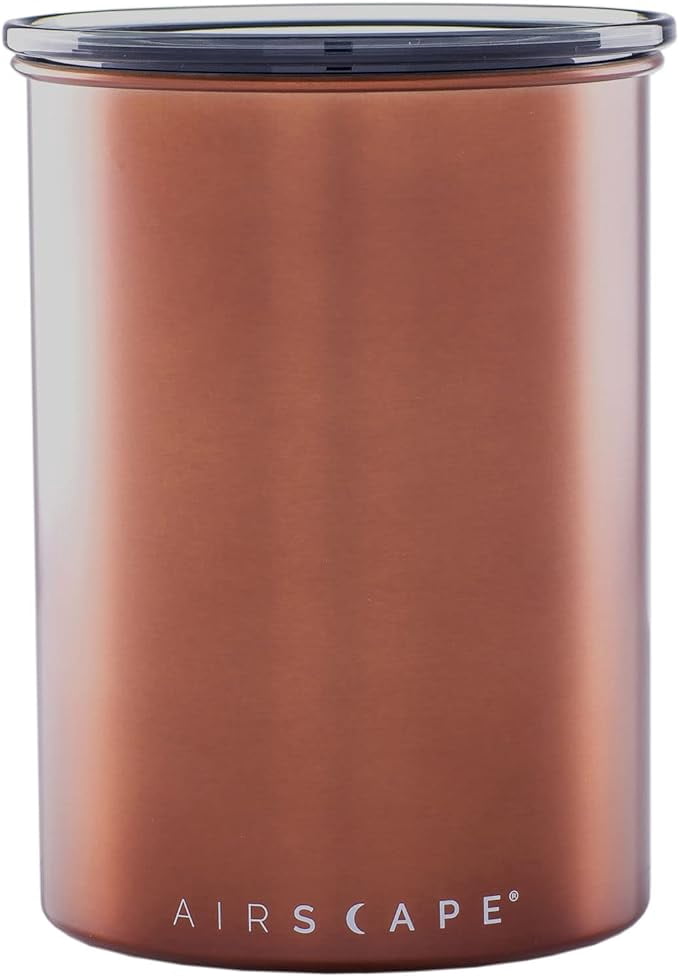Planetary Design Airscape Stainless Steel Coffee Canister | Food Storage Container | Patented Airtight Lid | Push Out Excess Air Preserve Food Freshness (Medium, Brushed Copper)