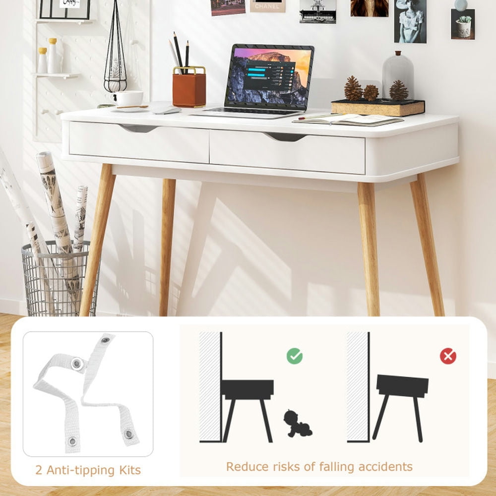 Demi Bonn 43.5" Computer Desk with 2 Drawers for Small Spaces, Home Office Desk Study Writing Table, White
