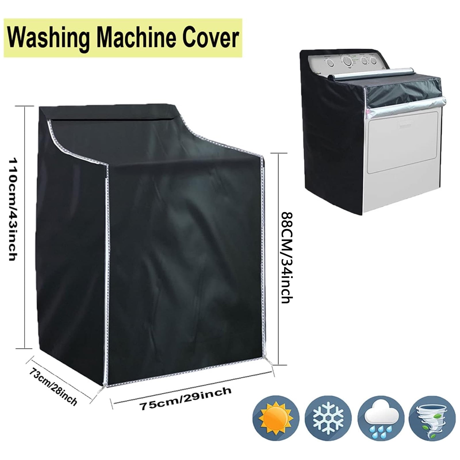 OhhGo Washing Machine Cover, Waterproof Machine Protection Cover, Black Coated Dustproof Fabric Washer Dryer Fit for Front Load Washer Dryer, All Weather Protection