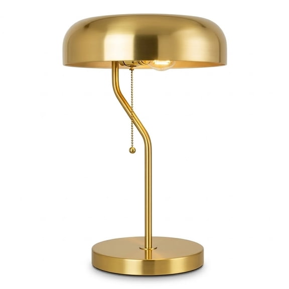 Misty Gold and White Pull Chain Metal Table Lamp