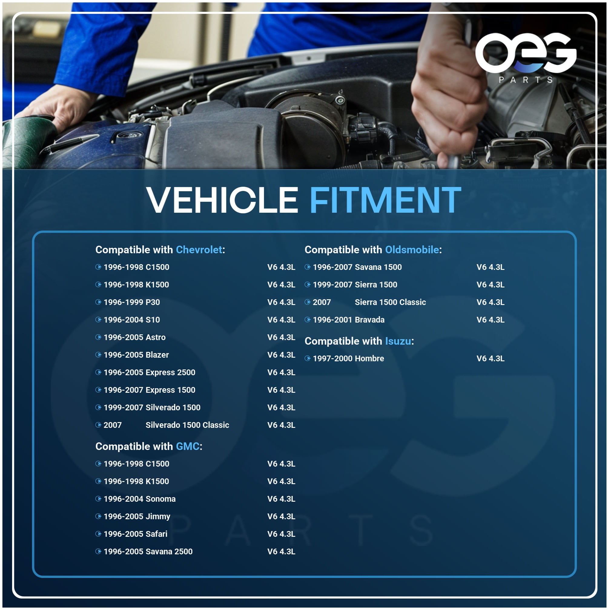 OEG Parts New Distributor with Cap & Rotor Replacement For Chevy GMC Isuzu Olds Trucks Vans 96-07 1996-2007 Vortec 4.3L V6 1104078 12598210 8011040570 8-01104-057-0 88864750 93441559 DST1639 1103976