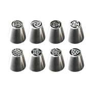 Large Russian Flower Piping Nozzles - 8 Pack Stainless Steel Cake Decorating Tips Set for Icing, Buttercream & Cream Bouquets - DIY Cookie & Dessert Baking Tools