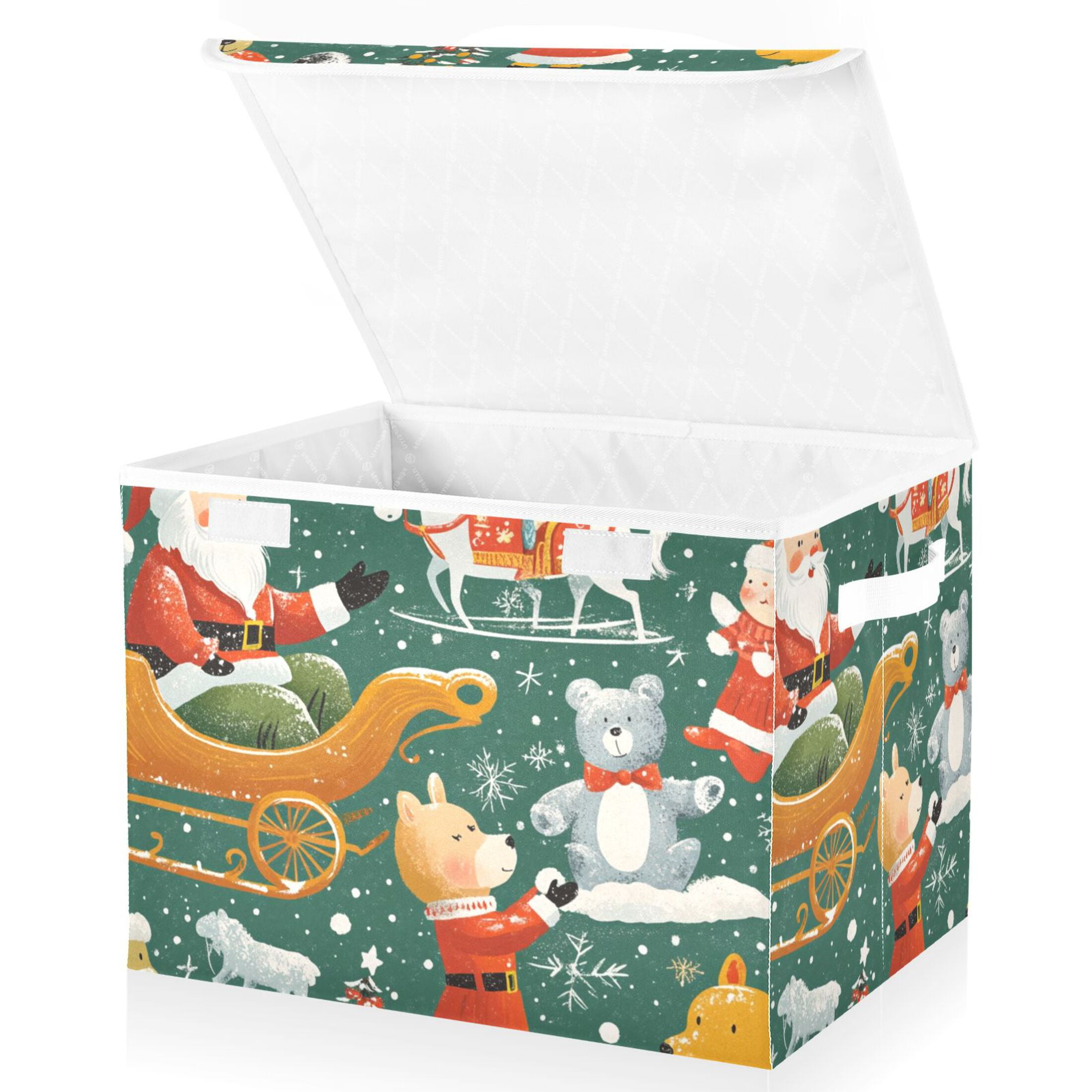 Cartoon Christmas Pictures Large Storage Bins with Linen Collapsible Lid Storage Box 16.7 x 12.6 x 11.8in