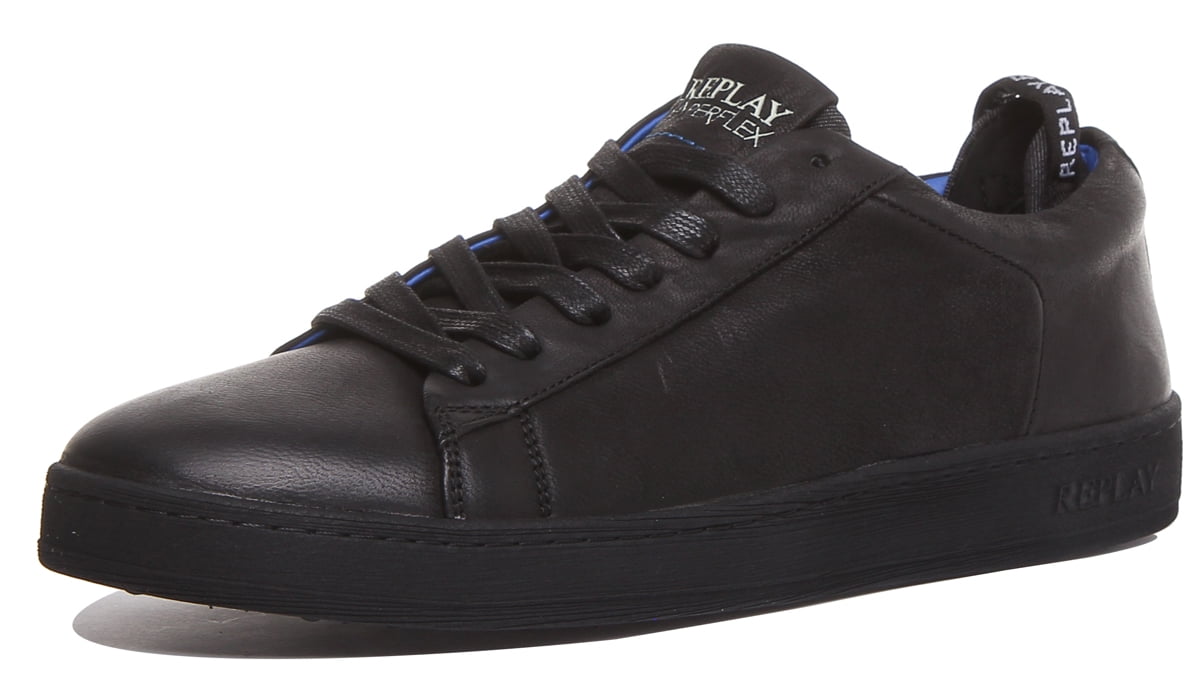 Replay Erik Women's Oiled Leather Lace Up Casual Sneakers In Black