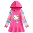 thumbnail image 3 of Hello Kitty-vestido con estampado de dibujos animados para niña, suéter con capucha de manga larga de arcoíris de algodón puro, falda de princesa dulce, primavera y otoño, 3 of 5