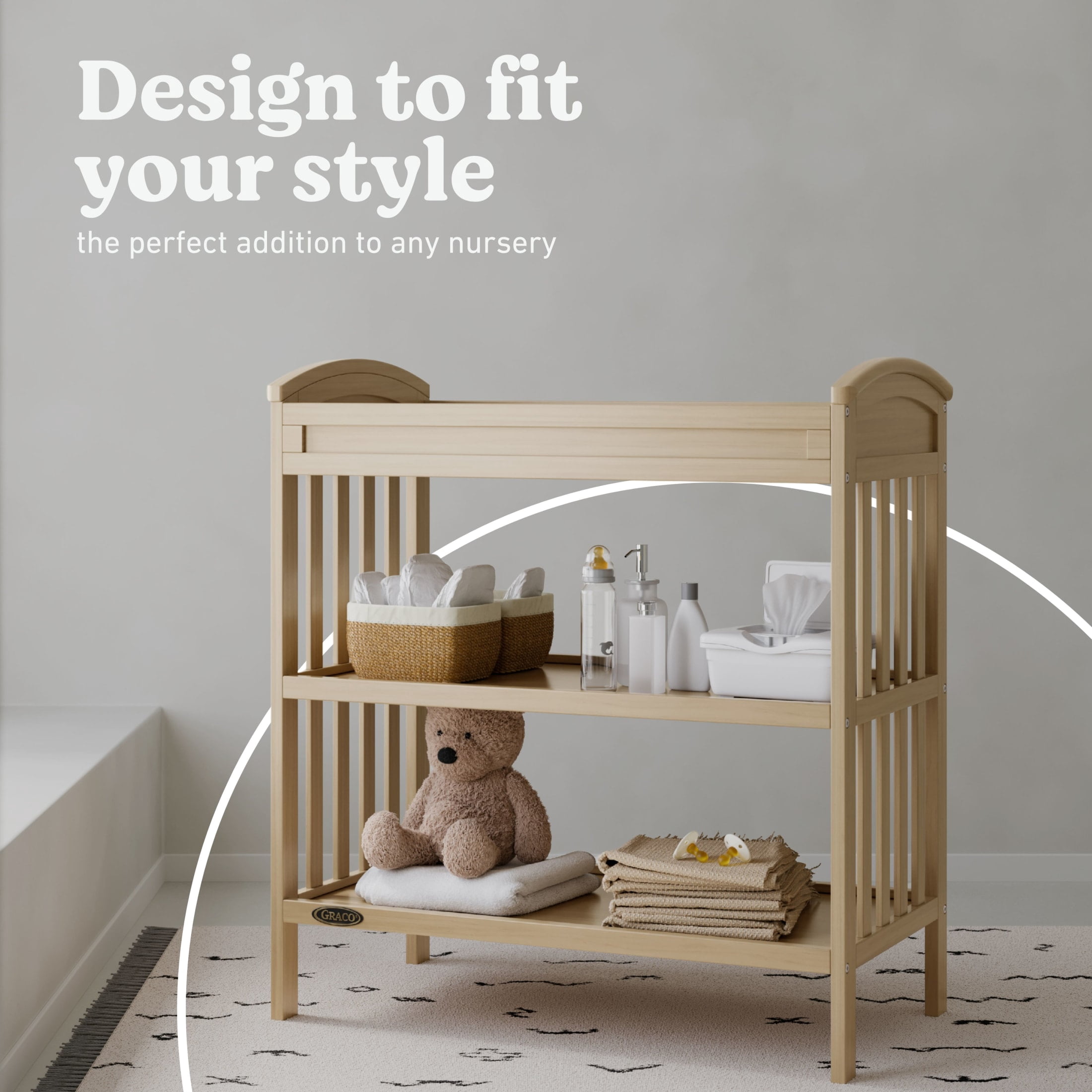 Graco Benton Infant Changing Table with Bonus Water-Resistant Changing Pad, Driftwood