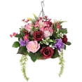 thumbnail image 5 of Artificial Faux Hanging Flowers Plants in Basket for Outdoor Spring Decoration, Fully Assembled Fake Mix Colorful Silk Rose Peony Arrangement Planter for Home Outside Porch Patio Balcony, 5 of 7