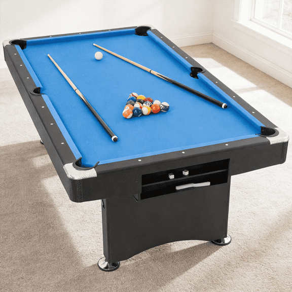 Naipo 7FT Pool Table Billiard Table with Cues Rack Triangle Ball Set Brush Chalk Cubes Complete Set Pool Table for Family Friend Villa Home Office