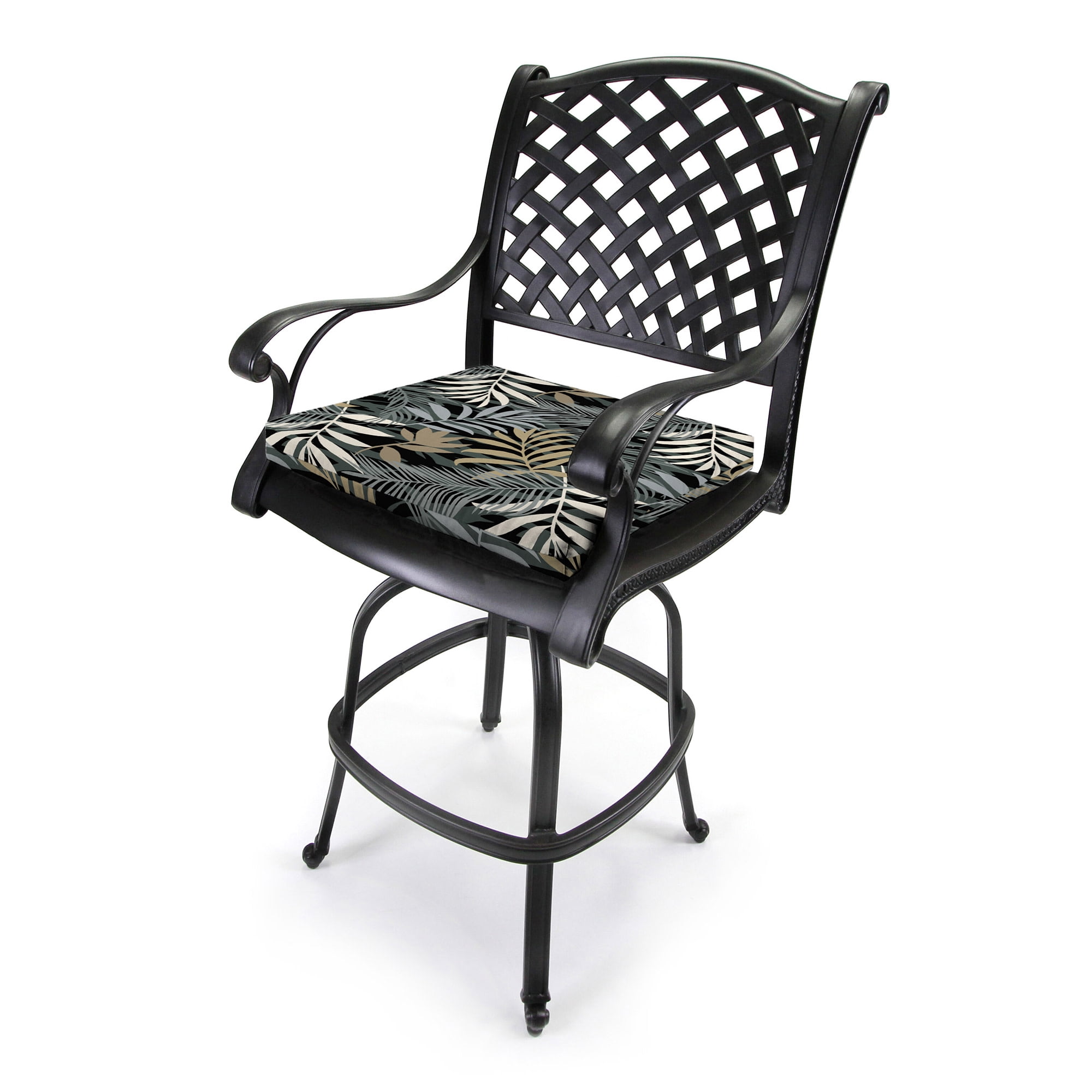 Jordan Manufacturing 17" x 19" Maryland Driftwood Black Leaves Rectangular Outdoor Chair Pad Seat Cushion with Ties (2 Pack)