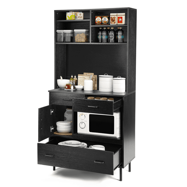 Backh Freestanding Kitchen Pantry Cabinet Storage With Door And 5 Adjustable Shelves 3 Drawers Black Com Backh Freestanding Kitchen Pantry, Homefort Kitchen Pantry Cabinet Storage With 6 Adjustable Shelves