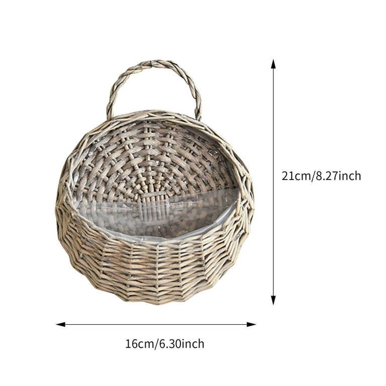 Handmade Rattan Wicker Hanging Plant Basket Round Wall Storage Basket for  Gardem,Office,Home,Porch,Gray