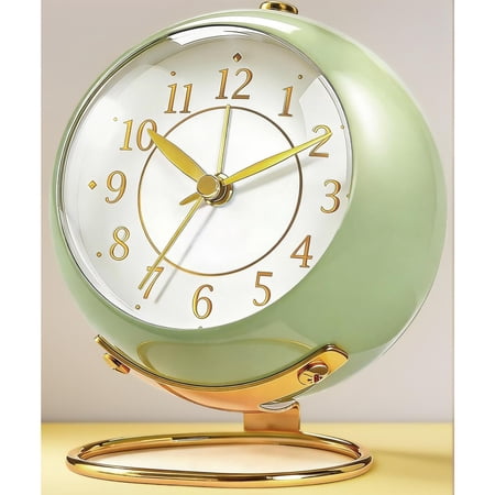Analog Alarm Clock, Retro Small Desk Clock with Night Light, Backlight Cute Simple Metal Design