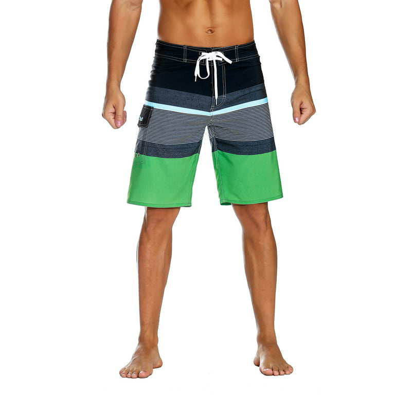 Nonwe Men's Sportwear Quick Dry Board Shorts with Lining Black&Green 34