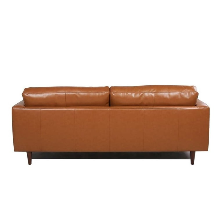 Stanton leather sofa with tufted seat and back in camel discount