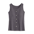 thumbnail image 2 of asjyhkr Built in Bra Tank Tops for Women Button Loose Crew Neck Summer Outfits Daily Casual Loungewear Sleeveless Tops, 2 of 6