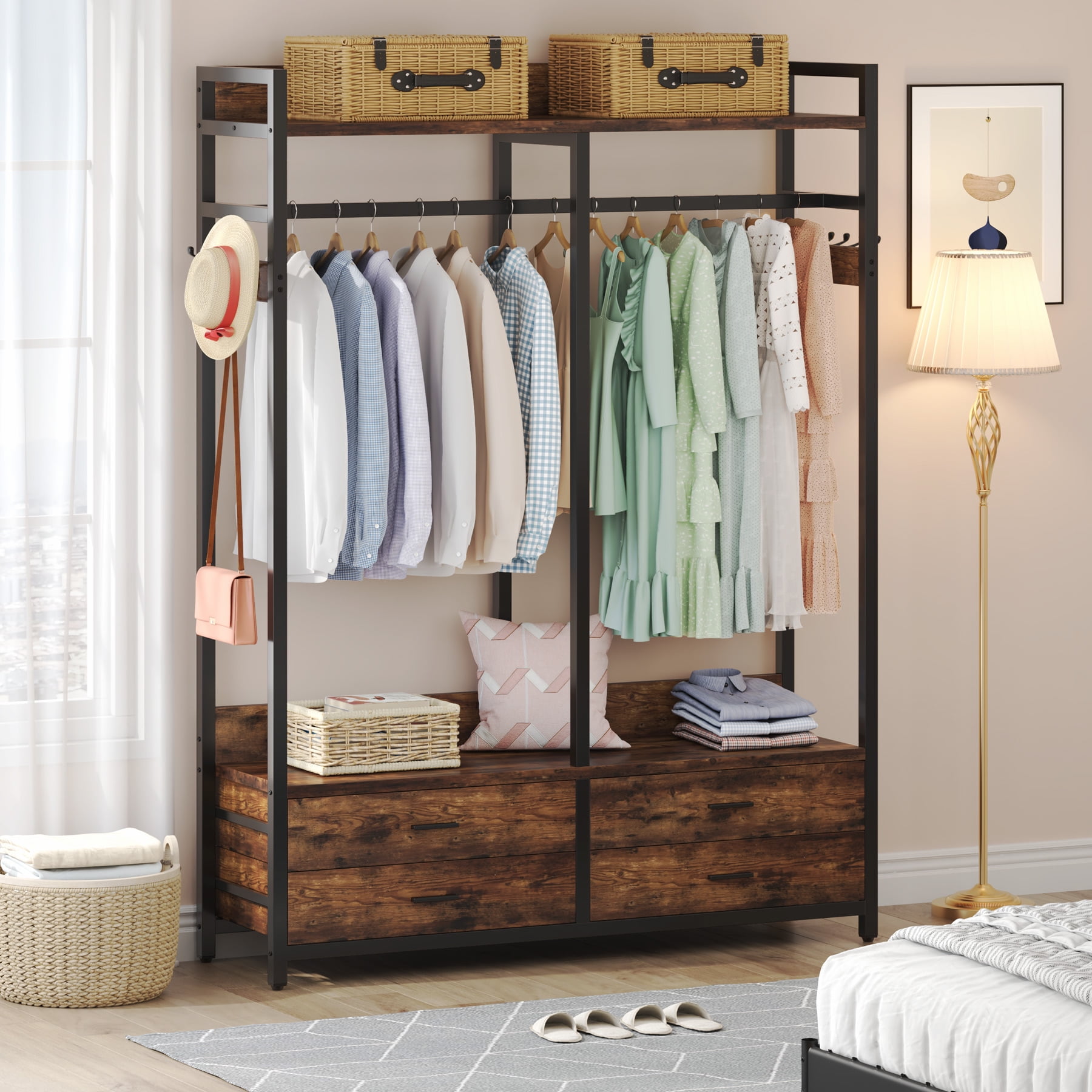 L Shaped Clothing Rack Freestanding Closet Organizers with Storage Shelves  and 4 Hanging Rods, 47.24 L x 47.24 W x 78.74 H - Yahoo Shopping