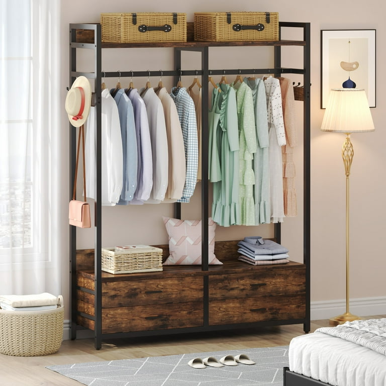 HOKEEPER Free Standing Closet Organizer with Drawers and Hooks