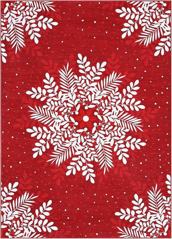Runner Rug 8x10 Christmas Hallway Carpet Snowflake Washable Bedroom Carpet Xmas Holiday Decor Non Slip Kitchen Mat Indoor Decorative Throw Rug Dining Room Laundry Room Living Room
