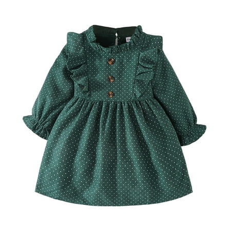 

Toddler Baby Girl Ruffle Long Sleeve Solid Color Lace Collar Casual Spring Fall Dresses