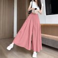 thumbnail image 4 of Women's Culottes Skirt Pants Textured Elastic High Waist A Line Flowy Maxi Skorts with Pockets Lightweight Casual Beach Wide Leg Trousers Pink, 4 of 5
