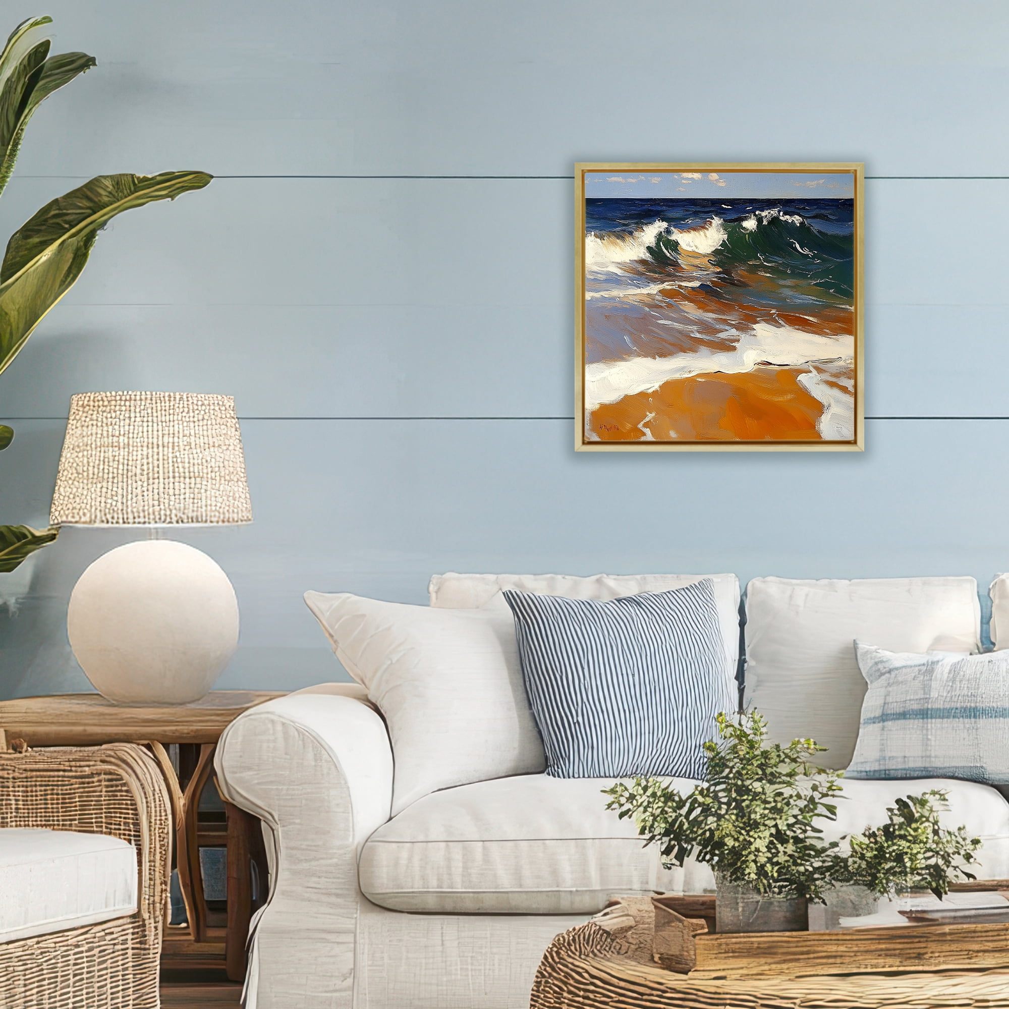 Stupell Industries Glassy Wave Break Gold Framed Floater Canvas Wall Art, design by Walker Noble