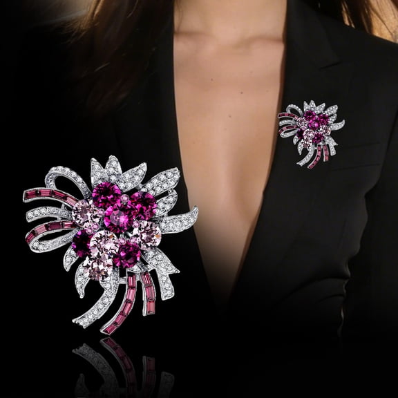 Violet Blossom Purple Crystal Brooch for Women,Alloy & Rhinestone Floral Pin,Elegant Purple Pink Flower Brooch for Wedding Party Dress Hat Accessories