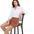 thumbnail image 6 of Nestiefly Women Linen Shorts Summer Casual Bermuda Short High Waisted Bermuda Shorts Dressy Wide Leg Short with Pockets Ginger M, 6 of 6