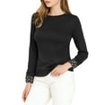 thumbnail image 4 of MODA NOVA Junior's Round Neck Long Sleeve Button Cuff Knit Top Blouse Black M, 4 of 5