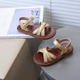 thumbnail image 4 of TOWED22 Girls Strappy Summer Sandals Open Toe Flats Dress Sandals Shoes Toddler/Little Kid/Big Kid（Gold,11）, 4 of 8