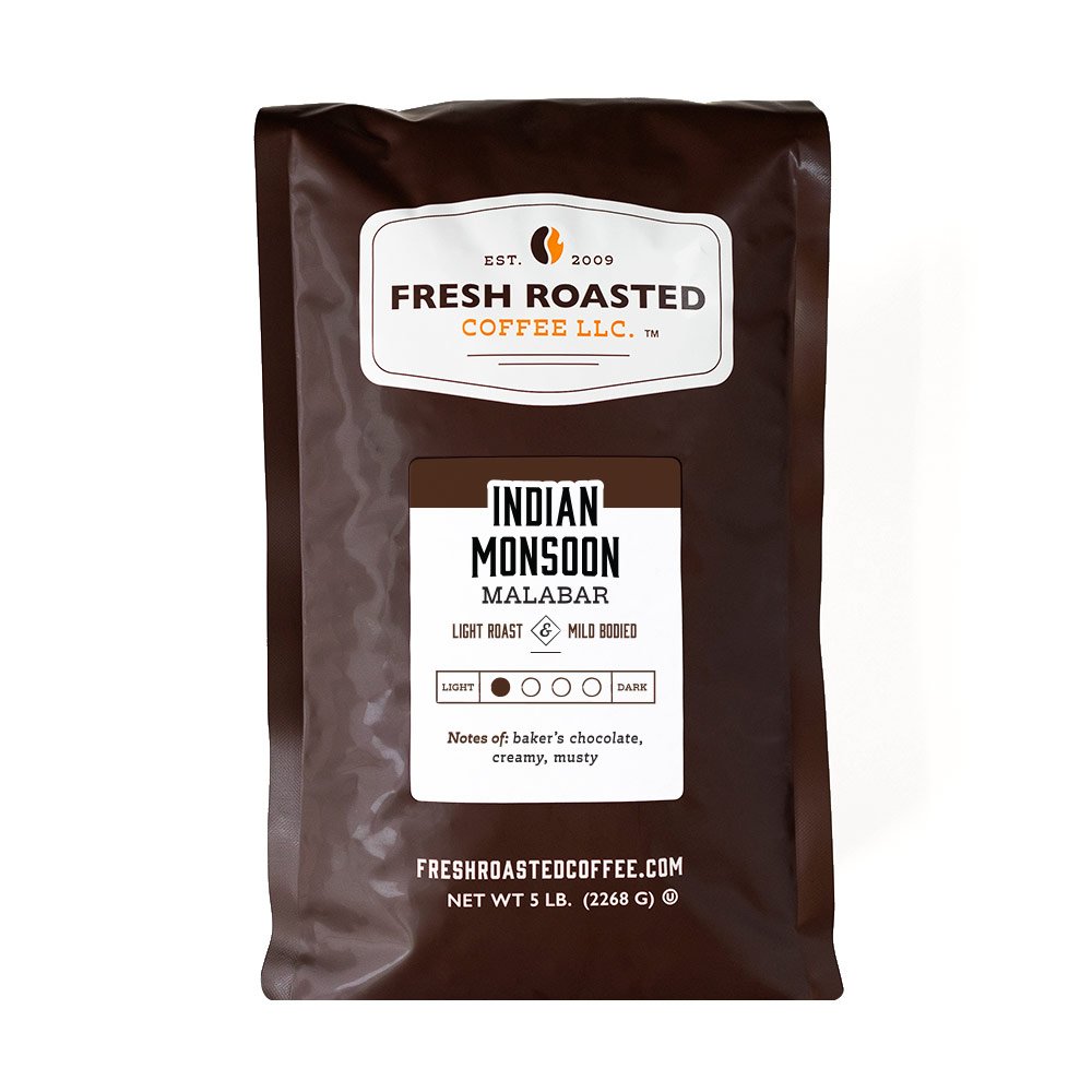 Fresh Roasted Coffee, Indian Monsoon Malabar Coffee, Light Roast, Whole
