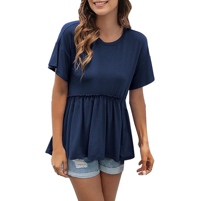 Yuyuzo Hauts pour Femmes Chic Décontracté T-Shirts à Manches Courtes Col Rond T-Shirts Amples Blouses Babydoll