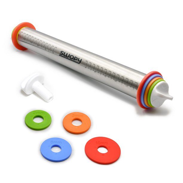 Swopy Rolling Pin, Adjustable Roller with Thickness Rings for Baking