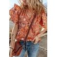 thumbnail image 3 of Women's Orange Floral Print Ruffled Flutter Sleeve Frilled V Neck Blouse - [ZhiHiMeRi] | (US 12-14)L, 3 of 6