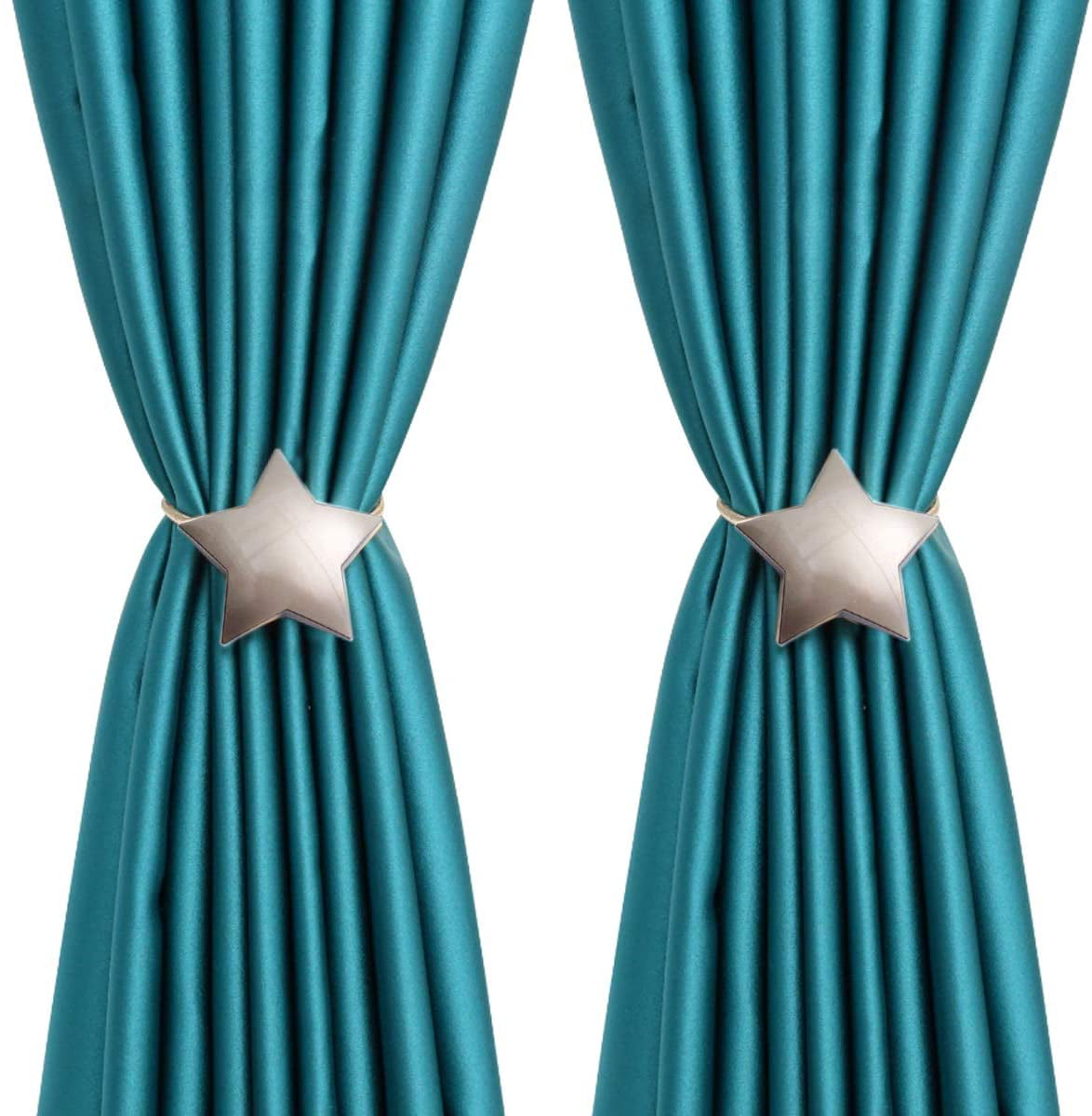 Magnetic Curtain Tiebacks Silver Star Handmade Decorative Curtain Holdbacks for Drapes Sheer Curtains Holder 
