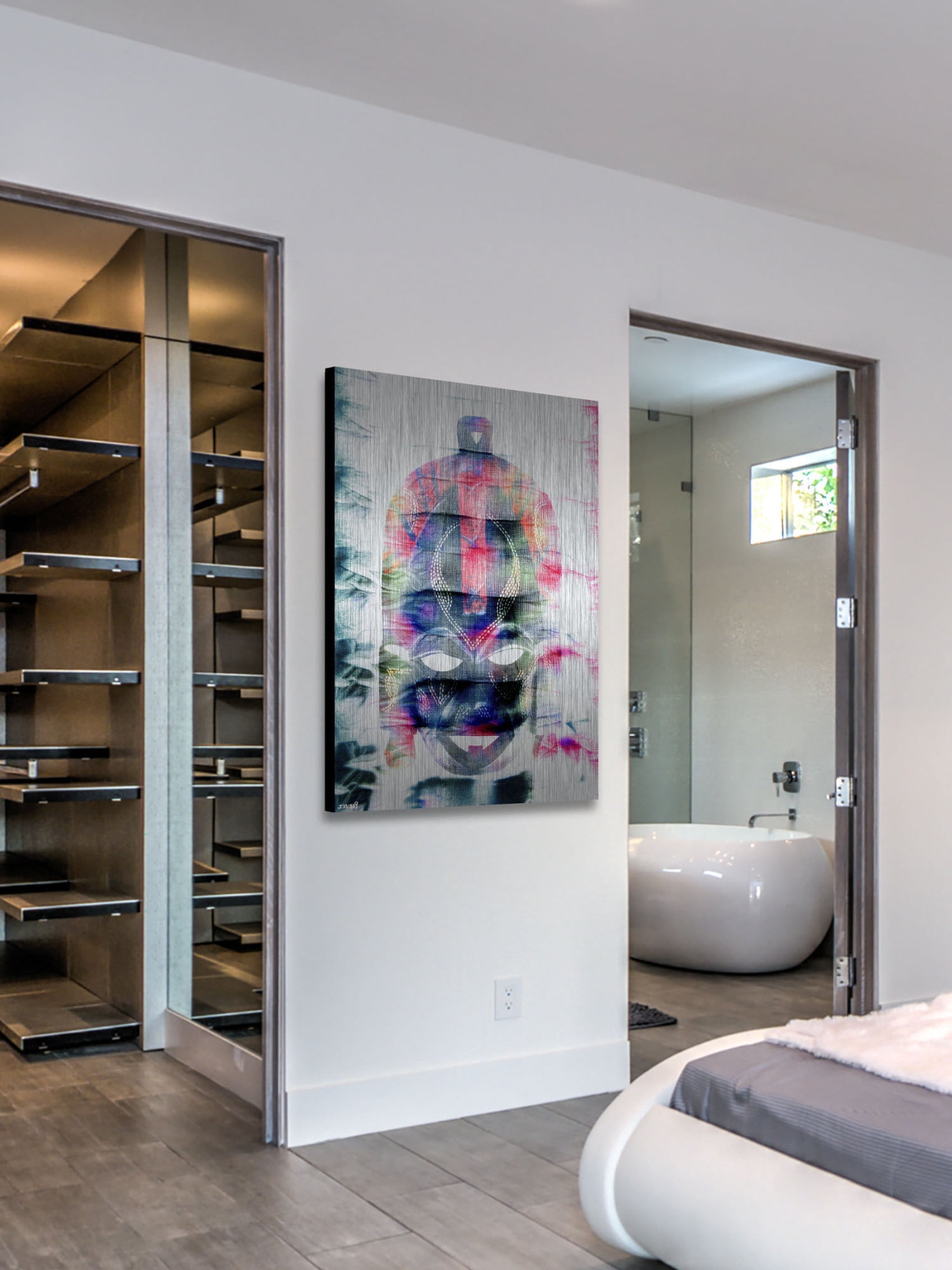 Parvez Taj "Black Tribal Mask" Print on Brushed Aluminum