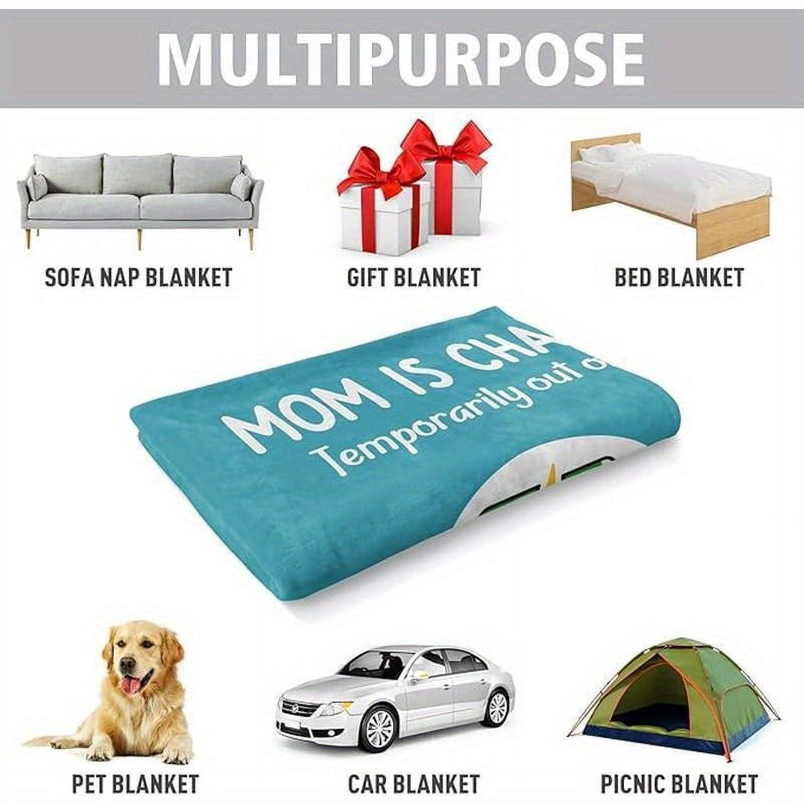 Ultra-Soft Micro Fleece 'Mom is Charging' Panda Blanket Funny & Heartwarming Gift for Mom Perfect for Birthday Naps Travel & Camping Light Blue with Playful Battery