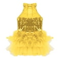 thumbnail image 3 of RUNQHUI Kids Girls Sequins Halter Neck Leotard Jumpsuit Ballet Dancewear Jazz Latin Street Dance Yellow 7, 3 of 7